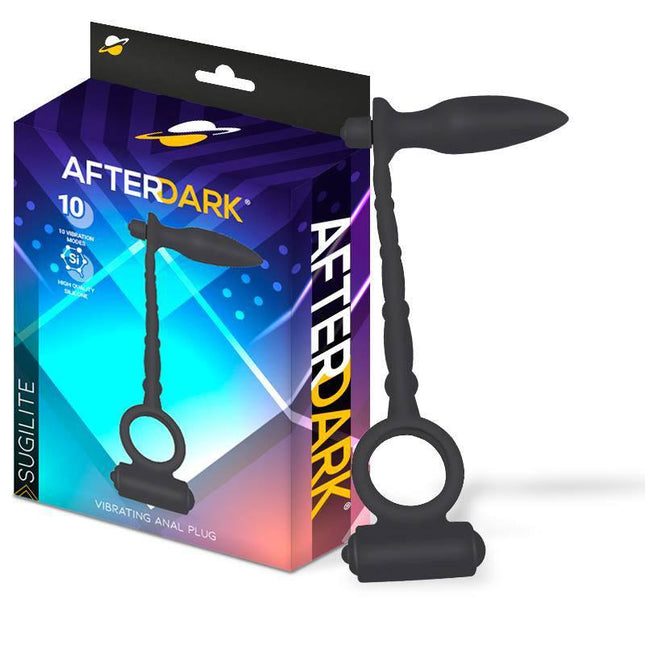 Afterdark Sugilite Vibrating Anal Plug with Penis Ring in packaging