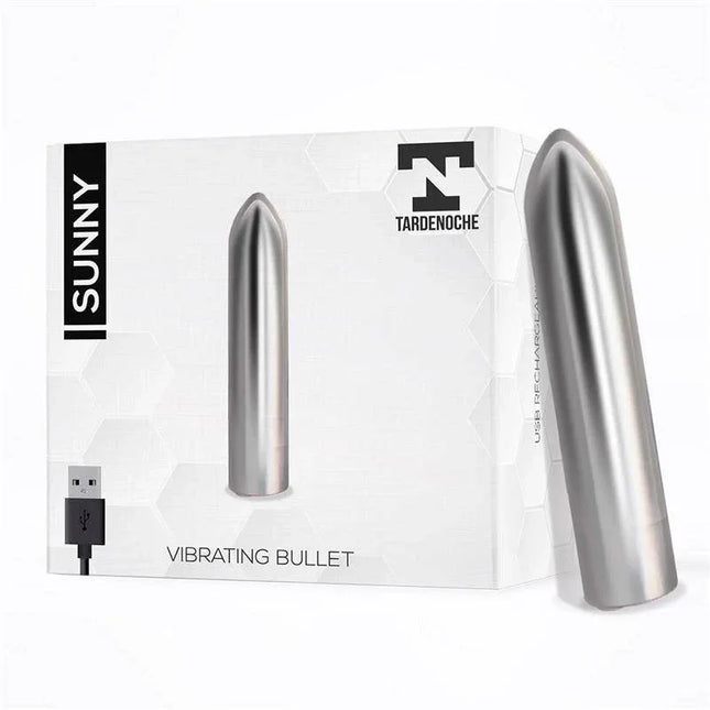 Image of Sunny Vibrating Bullet USB Rechargable Waterproof with packaging and USB charger.