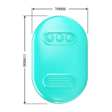 Surprise Box Vibrating Egg with Electric Shock Nipple Clamps Blue image showing product dimensions 110mm x 70mm