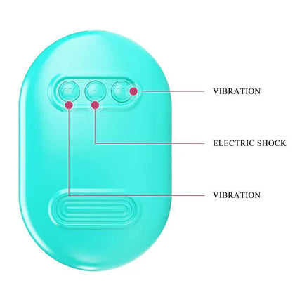 Surprise Box Vibrating Egg with Electric Shock Nipple Clamps Blue control panel, showing vibration and electric shock buttons