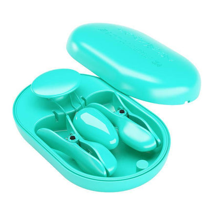 Surprise Box Vibrating Egg with Electric Shock Nipple Clamps Blue in open case