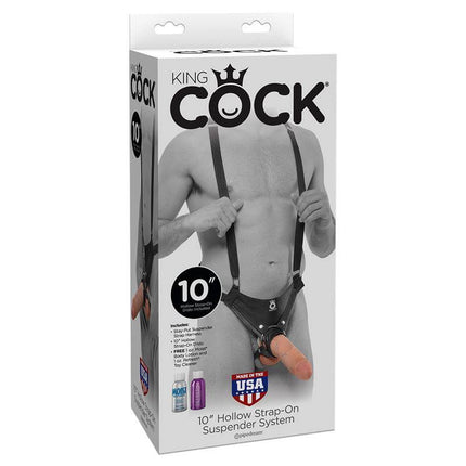 Packaging of Suspender Strap-On with Hollow Dildo 10 featuring King Cock branding