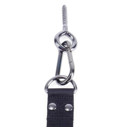 Close-up of Suspension Cuff Set anchor screw and strap with stainless steel lock rings.