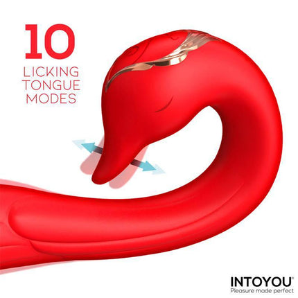 Swana Vibrator Licking Tongue with Angle Adjustable, featuring 10 licking modes and sleek red design from Intoyou.