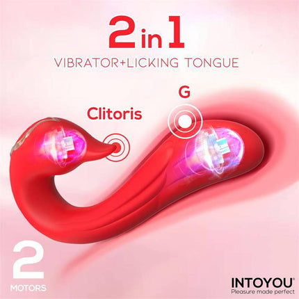 Swana Vibrator Licking Tongue with Angle Adjustable showcasing dual-motor design for clitoral and G-spot stimulation, by Intoyou.