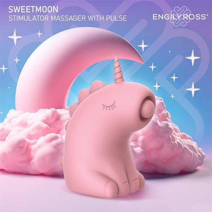 Sweetmoon Massager with Pulse unicorn-shaped clitoral stimulator in soft pink with stars and clouds background