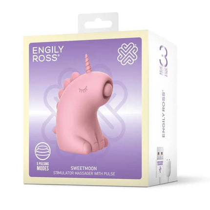 Sweetmoon Massager with Pulse in unicorn shape, soft pink, 5 pulsation modes, packaged by Engily Ross