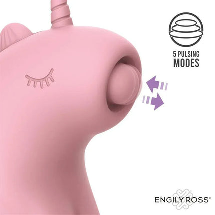 Sweetmoon Massager with Pulse in unicorn shape, showcasing 5 pulsing modes for clitoral stimulation, soft pink design.