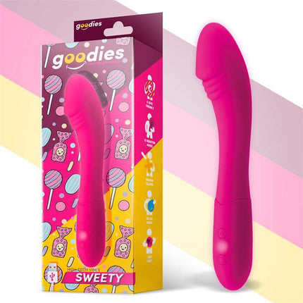 Sweety G-Spot Vibe USB Silicone Fuchsia vibrator by Goodies with packaging, designed for focused G-spot stimulation.