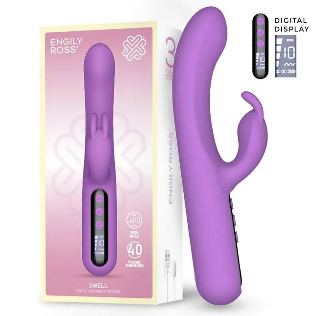 Swell Vibrador con Pantalla Digital Súper Potente 23.2 cm morado con estimulador clitorídeo y pantalla digital de Engily Ross.