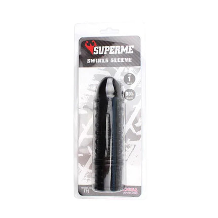 Swirls Sleeve-black premium penis sleeve for enhanced pleasure in packaging