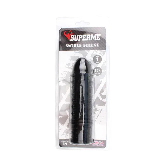 Swirls Sleeve-black premium penis sleeve for enhanced pleasure in packaging