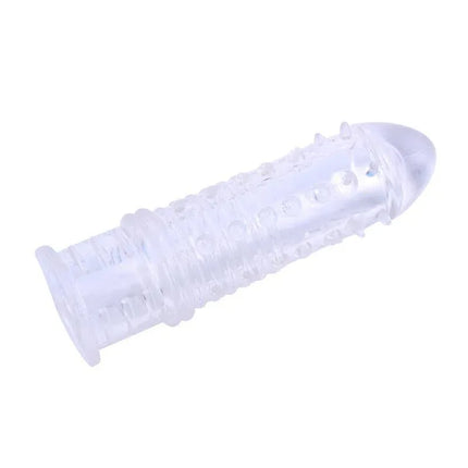 Swirls Sleeve-Clear soft, elastic penis enhancement sleeve for increased sensation, body-safe TPE, clear design, 16.5 x 3.7 cm.