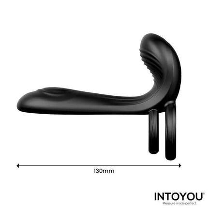 Side view of Synkox Girth Gainer Vibrating Double Cockring showing ergonomic design and flexible rings.