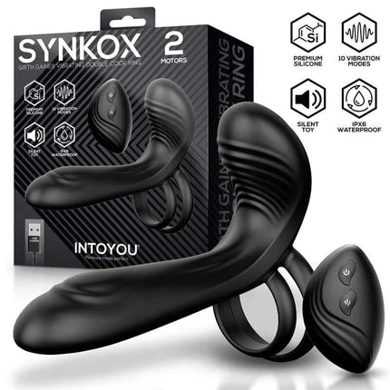Synkox Girth Gainer Vibrating Double Cockring with ergonomic curved design and vibration modes for dual stimulation