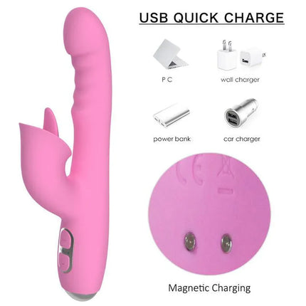 T-May Vibe with Thrusting and Swing Movement featuring USB quick charge and magnetic charging ports.