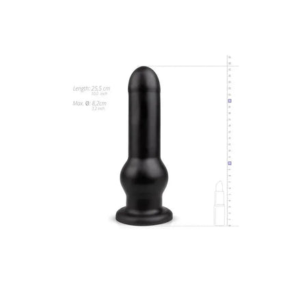 Tactical I Anal Dildo in black color with measurements of 10 inches long and 3.2 inches wide, designed for experienced users.