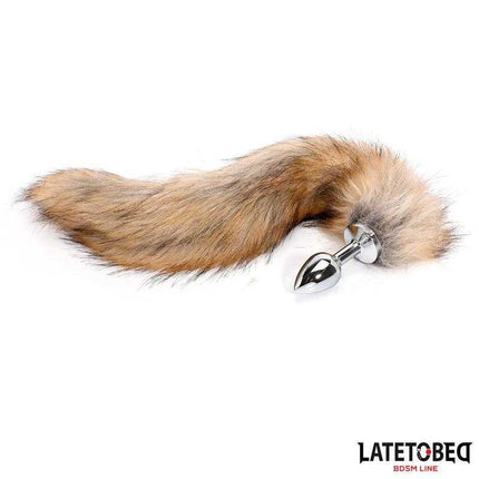 Tail Anal Plug Brown 40 cm with metal plug and silky brown tail, designed for dramatic play and intense sensations by Latetobed BDSM Line.