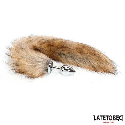 Tail Anal Plug Brown 40 cm with a metal base and long, brown silky tail by Latetobed BDSM Line for intense pleasure.