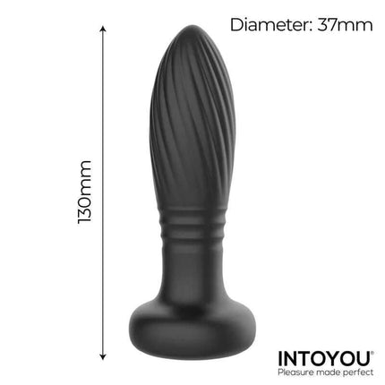 Tainy Thrusting Led Lighted Anal Plug with Remote Control, black with dimensions 130mm height and 37mm diameter, by INTO YOU