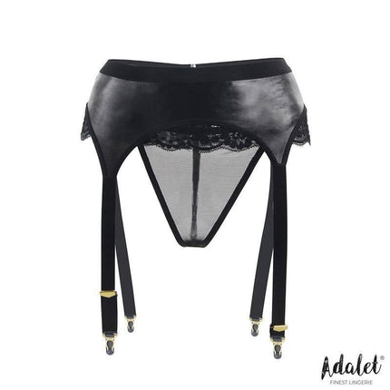 Adalet Talia garter and Thong Set with matte color and floral lace pattern, contemporary lingerie design.