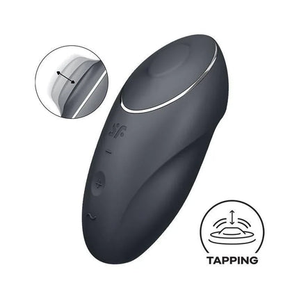 Tap and Climax 1 Vibrator and tapping Black showing dual-stimulation design with focus on ergonomic shape and tapping feature.