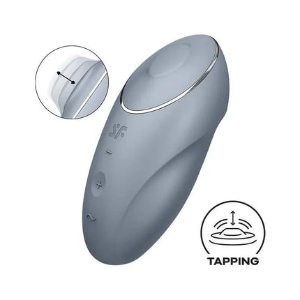 Tap and Climax 1 Vibrator and tapping Grey compact design with ergonomic shape, featuring vibration and tapping programs for dual-stimulation.