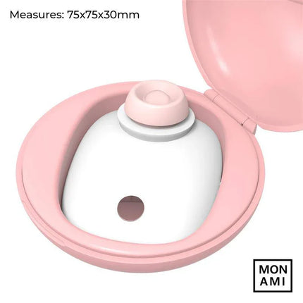 Tapping Stimulator with Magnetic Charging Case in pink, compact design with soft silicone nozzle for comfortable use, by Mon Ami.