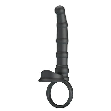 Tatum Cock Ring with Vibrating Plug Plug in black silicone for enhanced shared pleasure.