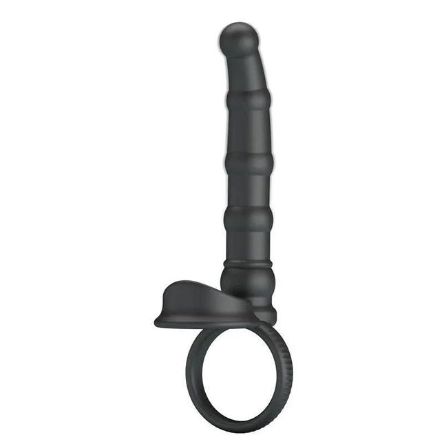 Tatum Cock Ring with Vibrating Plug Plug in black silicone for enhanced shared pleasure.