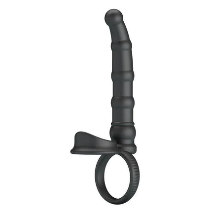 Tatum Cock Ring with Vibrating Plug Plug for enhanced pleasure, featuring a double penetration design in silicone.