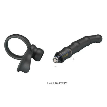 Tatum Cock Ring with Vibrating Plug Plug for double penetration and shared pleasure. Includes vibrating plug and cock ring with battery.