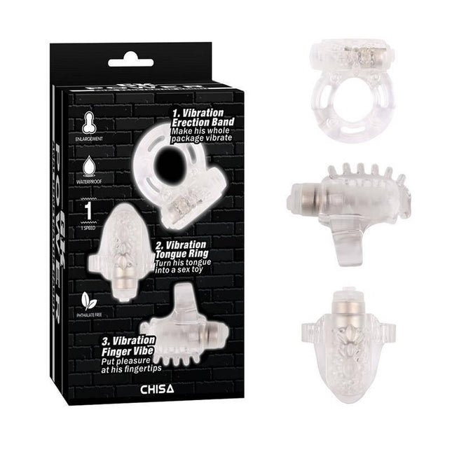 Teasers Ring Kit packaging with three different vibration rings for heightened pleasure