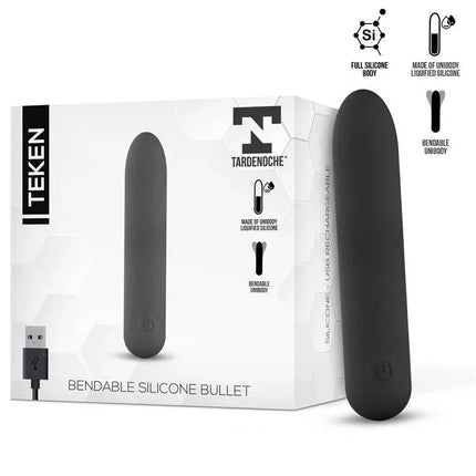 Teken Bendable Vibrating Bullet Liquid Silicone Unibody Magnetic USB - product image with box and device