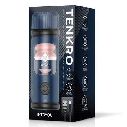 Tenkro Masturbator wit Thrusting and Heat USB-C in packaging with features displayed