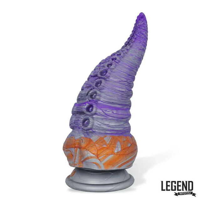 Tentaclyosaur Tentacle Liquid Silicone Dildo 20 cm in purple and orange, featuring a realistic tentacle design by Legend Dildos.