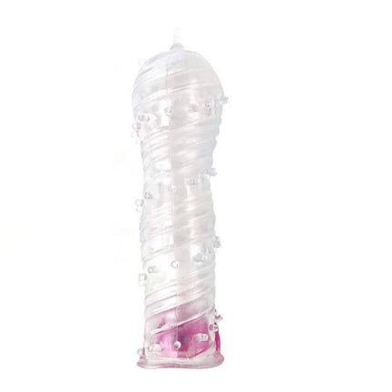 Textured Penis Sleeve with Vibration Bullet Clear enhancing sensations and intimacy for men.