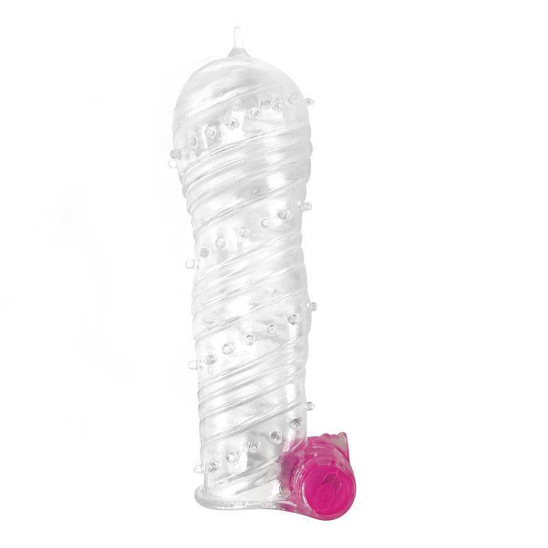 Textured Penis Sleeve with Vibration Bullet Clear - secretsextoys.store