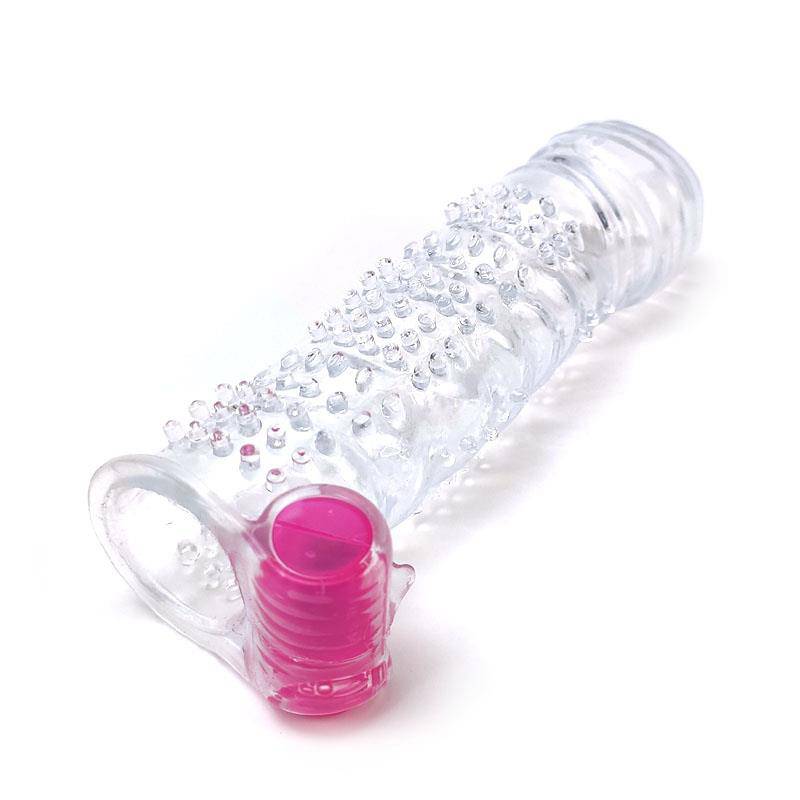 Textured Penis Sleeve with Vibration Clear - secretsextoys.store