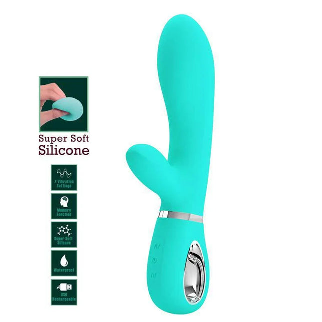 Thomas Vibrator G-Spot Aqua silicone vibrator with dual stimulation, soft silicone, and multiple vibration modes.