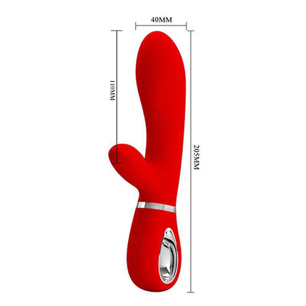 Thomas Vibrator G-Spot Red with dual stimulation design and 7 vibration modes, featuring curved shape for precise pleasure.