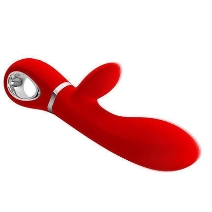 Thomas Vibrator G-Spot Red with dual rabbit stimulator, designed for enhanced pleasure and precise G-spot targeting.