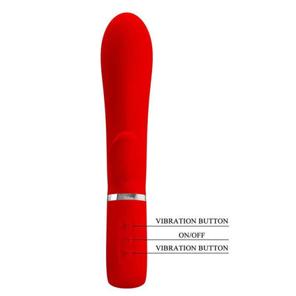 Thomas Vibrator G-Spot Red with curved design and integrated rabbit stimulator for G-spot and clitoral stimulation