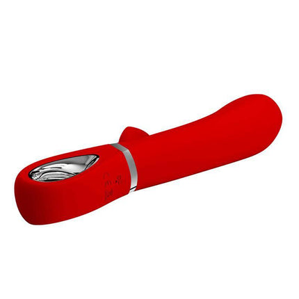Thomas Vibrator G-Spot Red with curved design for G-spot stimulation and integrated rabbit stimulator for dual clitoral pleasure.