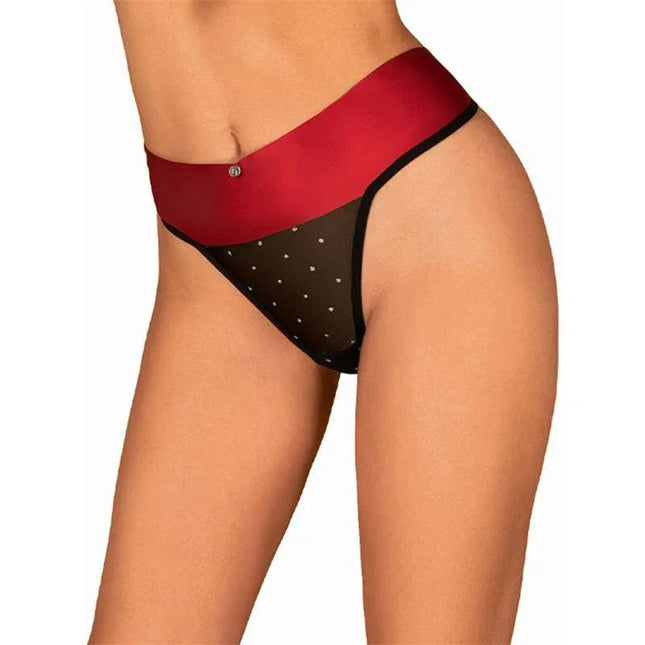 Elegant Thong with Bow featuring polka dots and red accent, designed by Obsessive lingerie for a captivating silhouette and bold style.