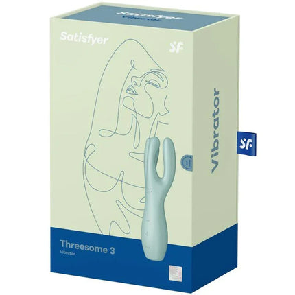 Threesome 3 Lay-on Vibrator 3 Motors Mint packaging, showcasing multi-motor device with customizable functions for enhanced pleasure.