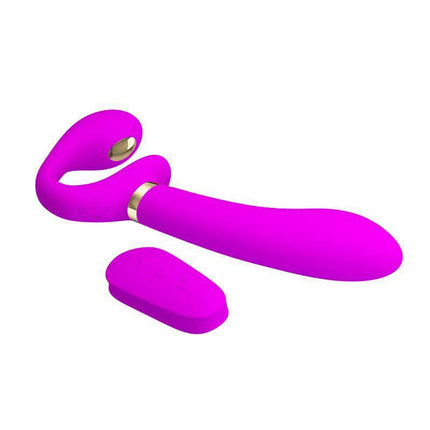 Thunderbird Couples Vibe Strapless with Remote Control in vibrant pink with remote, featuring 12 vibration and 3 electro-stimulation modes.