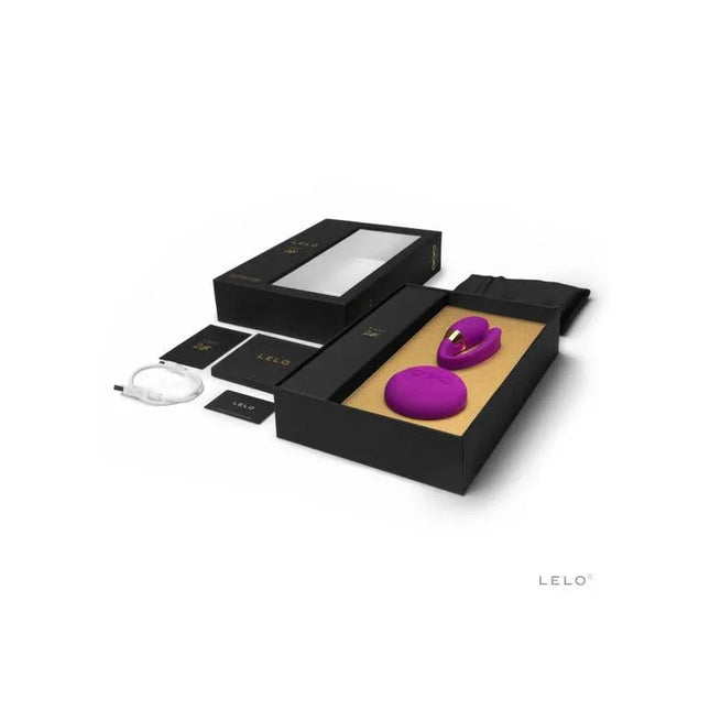 TIANI 24K Deep Rose couples massager in luxurious packaging with remote control, featuring 24-carat gold ring and 8 vibration functions.