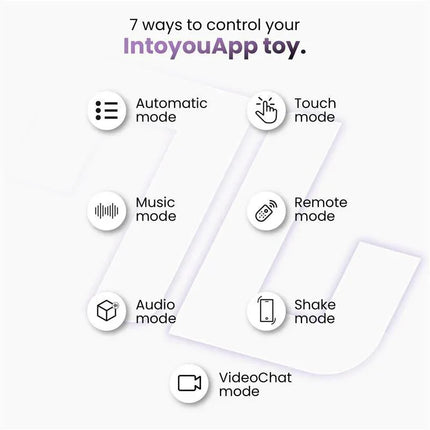 Graphic showing 7 control modes for Intoyou App toy: Automatic, Touch, Music, Remote, Audio, Shake, and VideoChat.