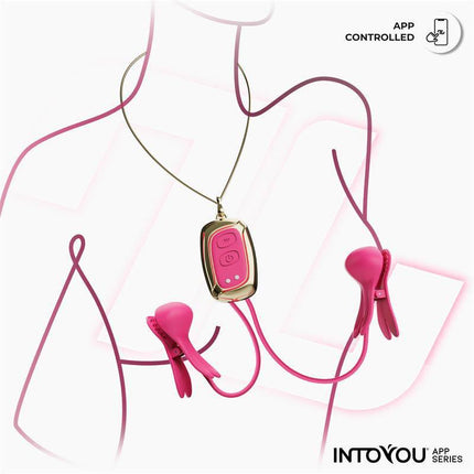 Tickly Nipple Clamps ith Vibration, Remote and Necklace with App, featuring elegant design and app-controlled versatility for intimate use.